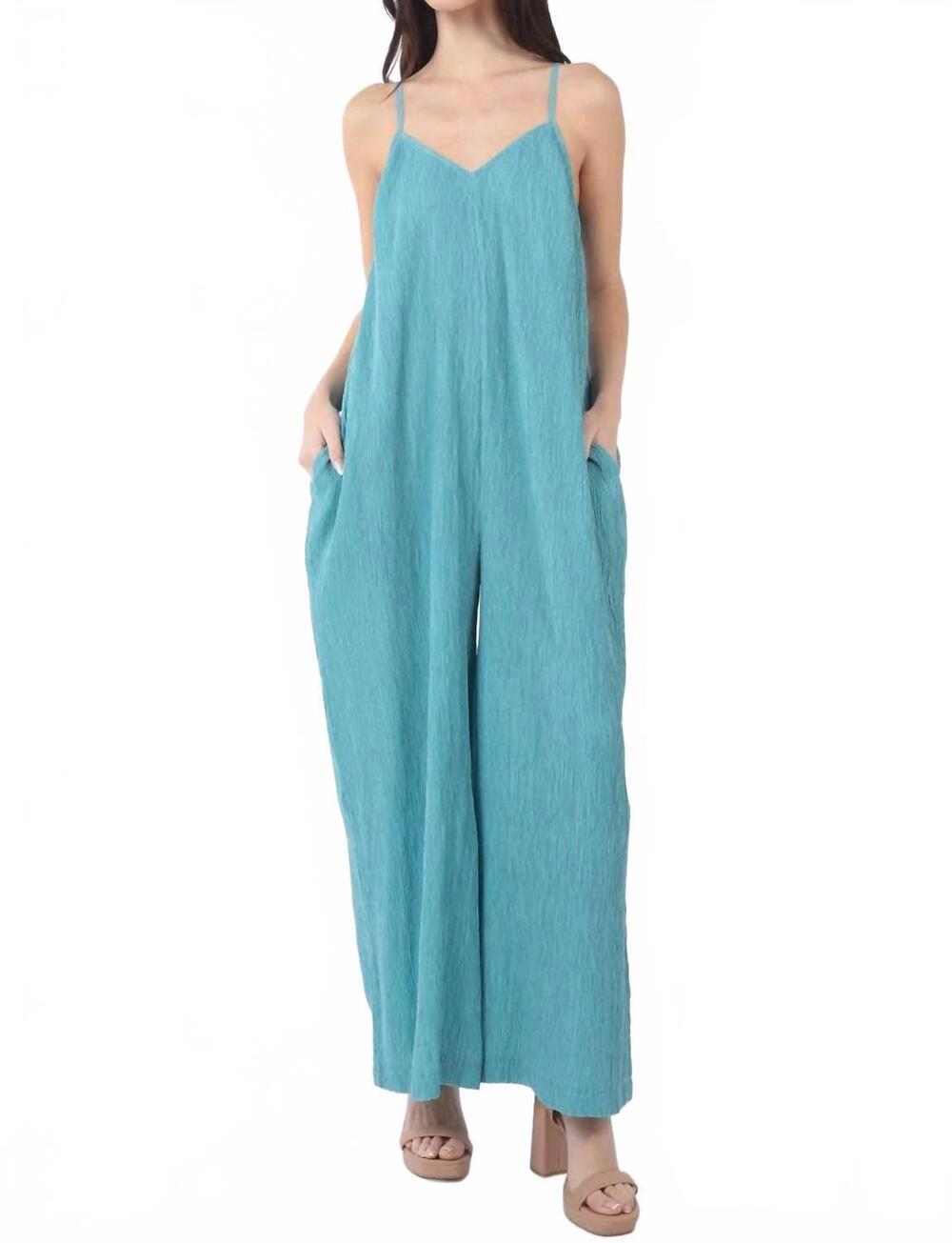 NEW VERY J sleeveless pleated wide leg jumpsuit in sage
